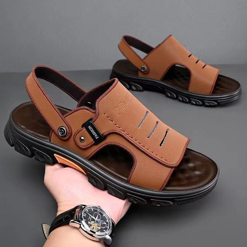 

Sandals men s 2024 summer new leather casual beach shoes men s platform non-slip versatile fashion outdoor sandals 44
