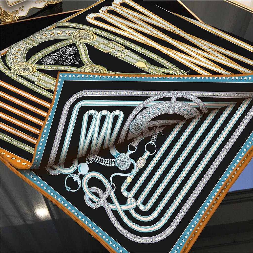 Double-Sided Simulated Silk Scarf Green Twill Pattern Summer New Style Fashionable Artistic Scarf Hairband Necktie for Women