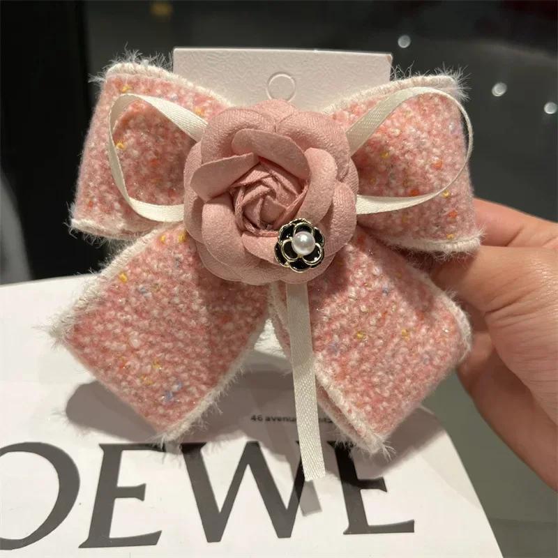 Handmade Fabric Camellia Flower Bow Hair Clips Barrettes Headdress Spring Clip Ponytail Hair Accessories for Women Girlsi-Remiel розовый