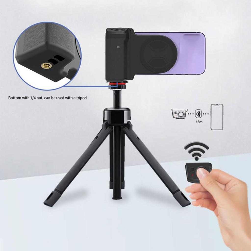 Smartphone Camera Grip Holder Magnetic Tripod Mount with Cold Shoe Adapter and Wireless Shutter Remote for Selfie