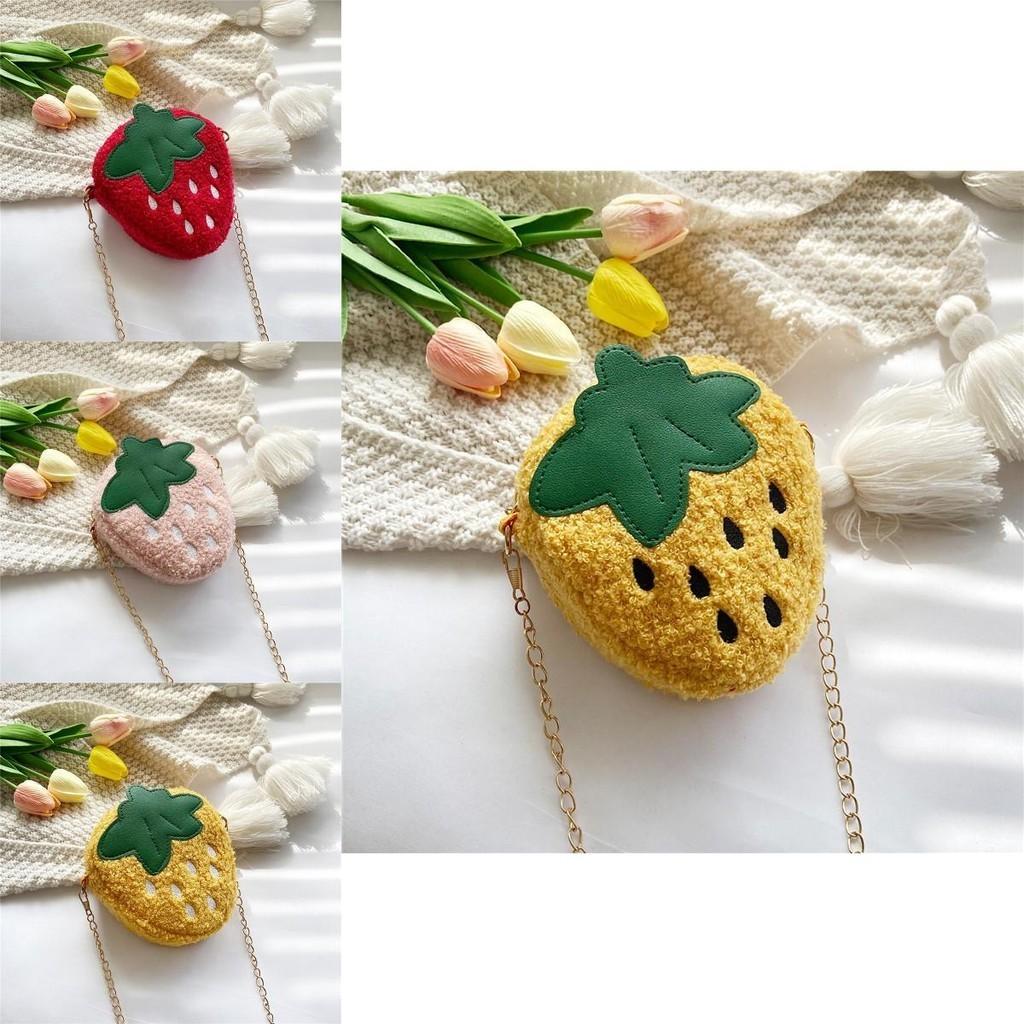 Girls Kindergarten Fashionable Plush Strawberry Chain Bag 2023 Soft Breathable Wearresistant Coin Purse