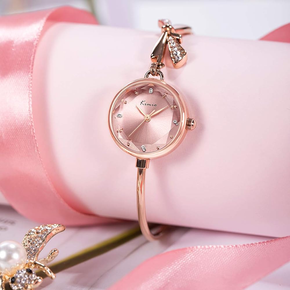 Kimio K6435 Rhinestone Chain Bracelet Women's Watch Gold White