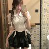Korean-Style Summer Women's Two-Piece: Bow Tie Strap Top & Waist-Cinching Lace Ruffle Skirt