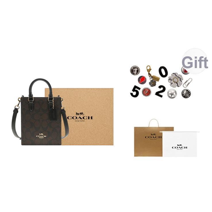 Coach N/S North/South 14 Classic Jacquard Logo Plaque Tote Bag Women Tote Bag Gold Black CJ494-IMAA8