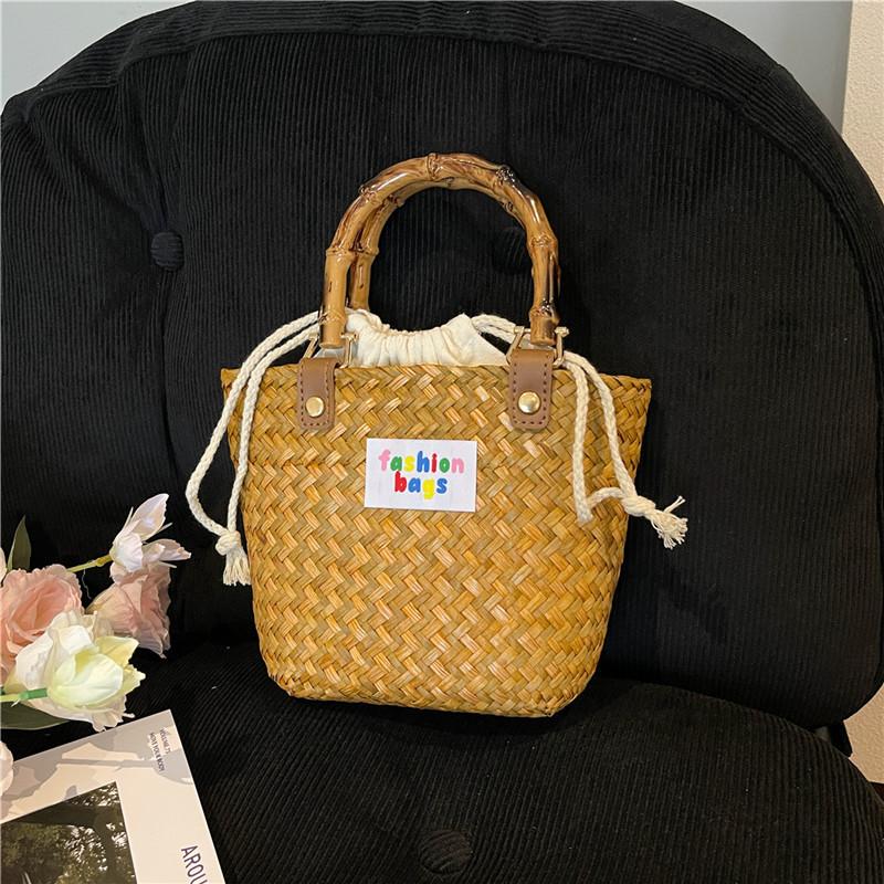 New Fashion Niche Design Bamboo Straw Woven Bag Portable Shoulder Crossbody Trendy Women's Bag