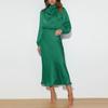 Women Dress Half-high Collar Satin Long Sleeve Solid Color Hollow Out Lantern Sleeve