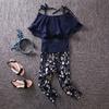2023 Fashion 2PCS Summer Kids Clothes for Teenager Off Shoulder T-shirt+ Floral Pants for 3-10Years 110-160CM