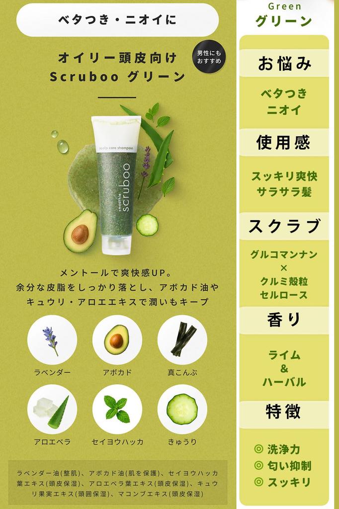 Smoothie Shampoo Scrubboo GREEN Scalp Scrub for Scalp Odor and Made In 200ml Stickiness, Japan,