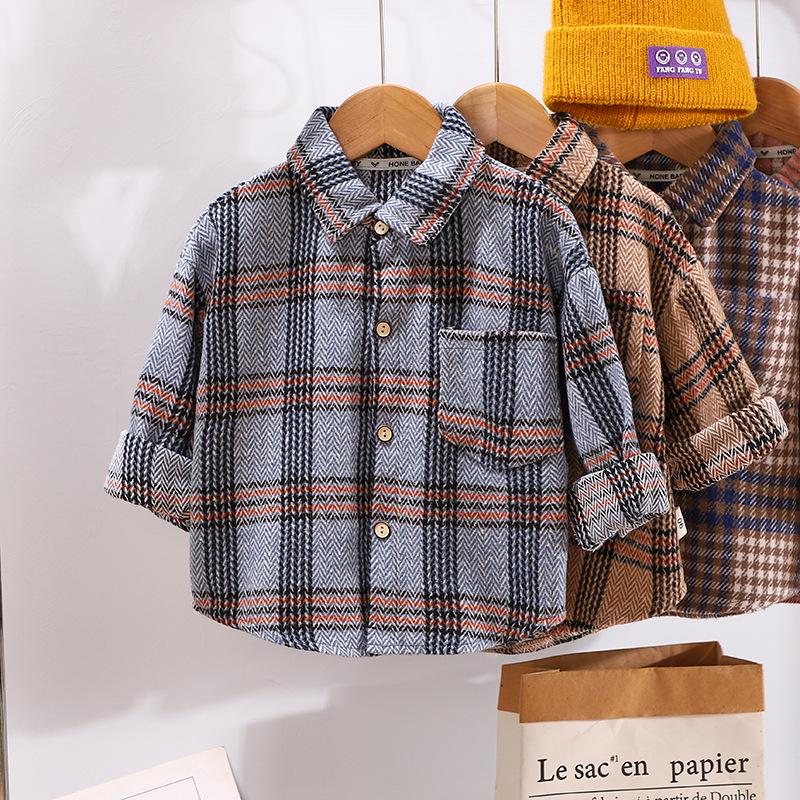 2023 Stylish Children's Plaid Long-Sleeve Shirt for Boys & Girls