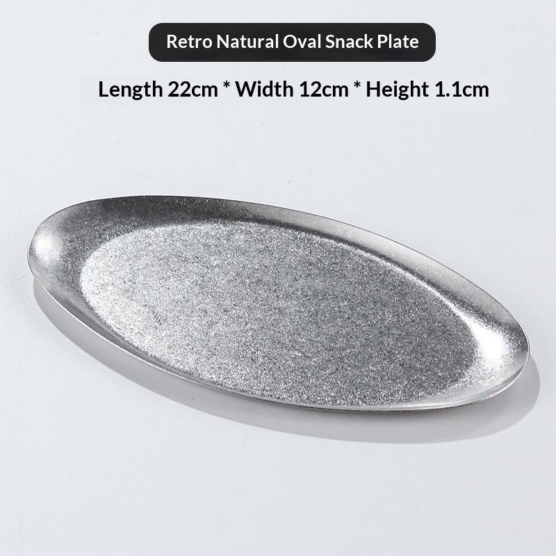 Retro Stainless Steel Trays, Sushi Plates, Snack Plates, Pastry Plates, Oval Shallow Trays, Industrial-Style Tableware