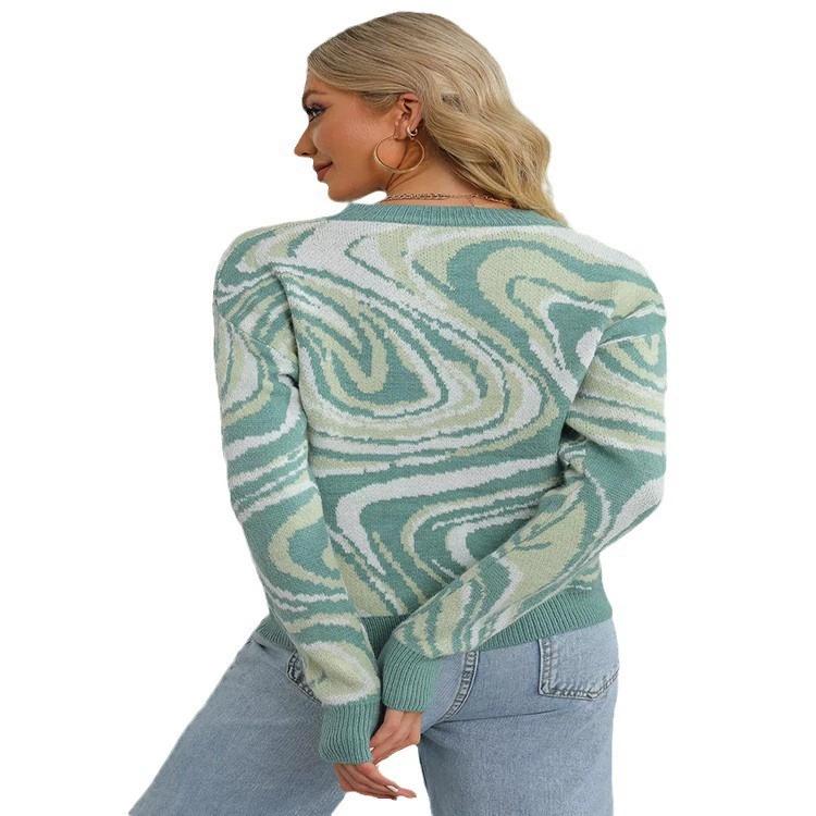 Aproms Elegant Green Tie Dye Knitted Sweater and Pullovers Women Winter Long Sleeve Warm Ribbed Jumper Female Slim Top