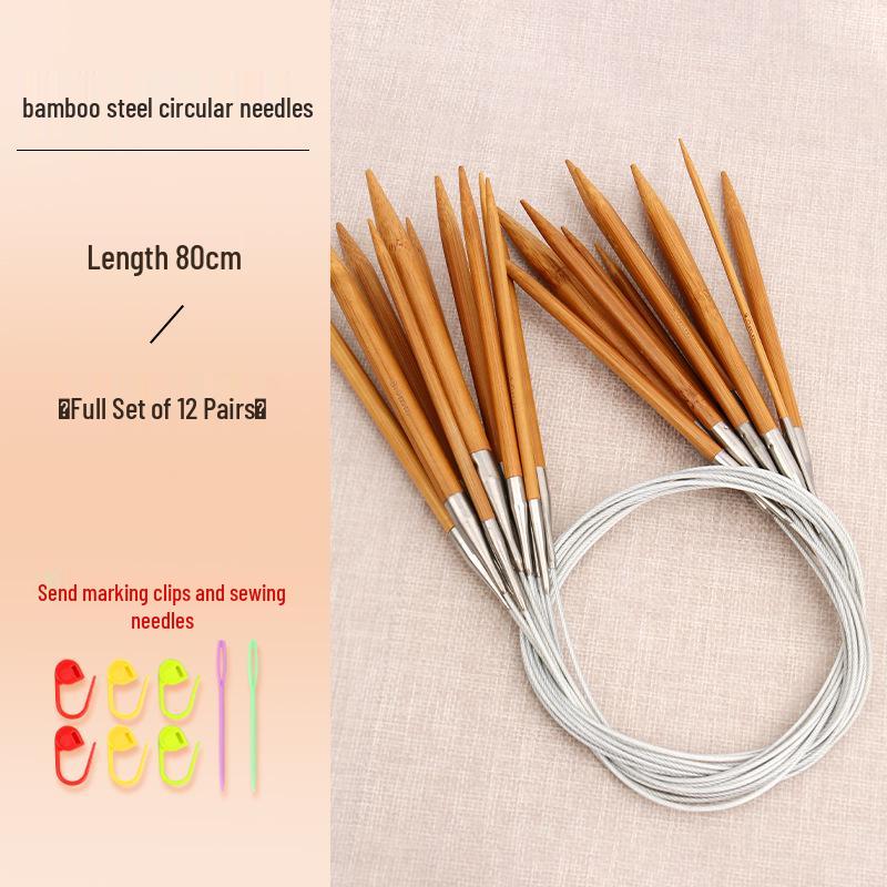 Bamboo-Steel Circular Knitting Needles, Full Set for Hand Knitting Blankets.