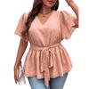 Letné dámske tričko Loose Plus Size Temperamentné Topy s výstrihom do V a krátkym rukávom