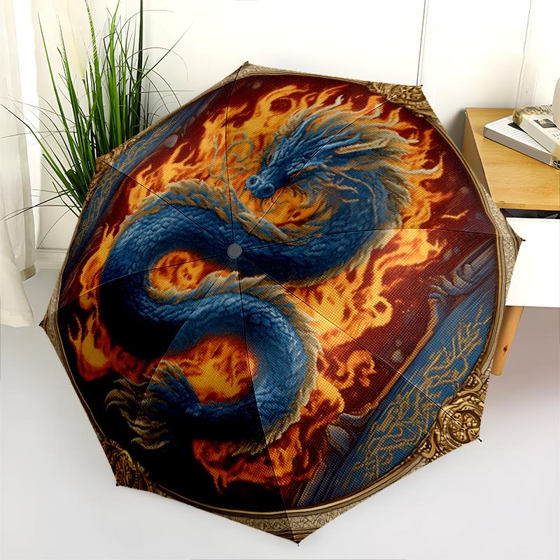 Dragon Pattern, Automatic Folding Umbrella, Portable and Foldable Design, 8 Ribs, a Christmas or Birthday Gift.