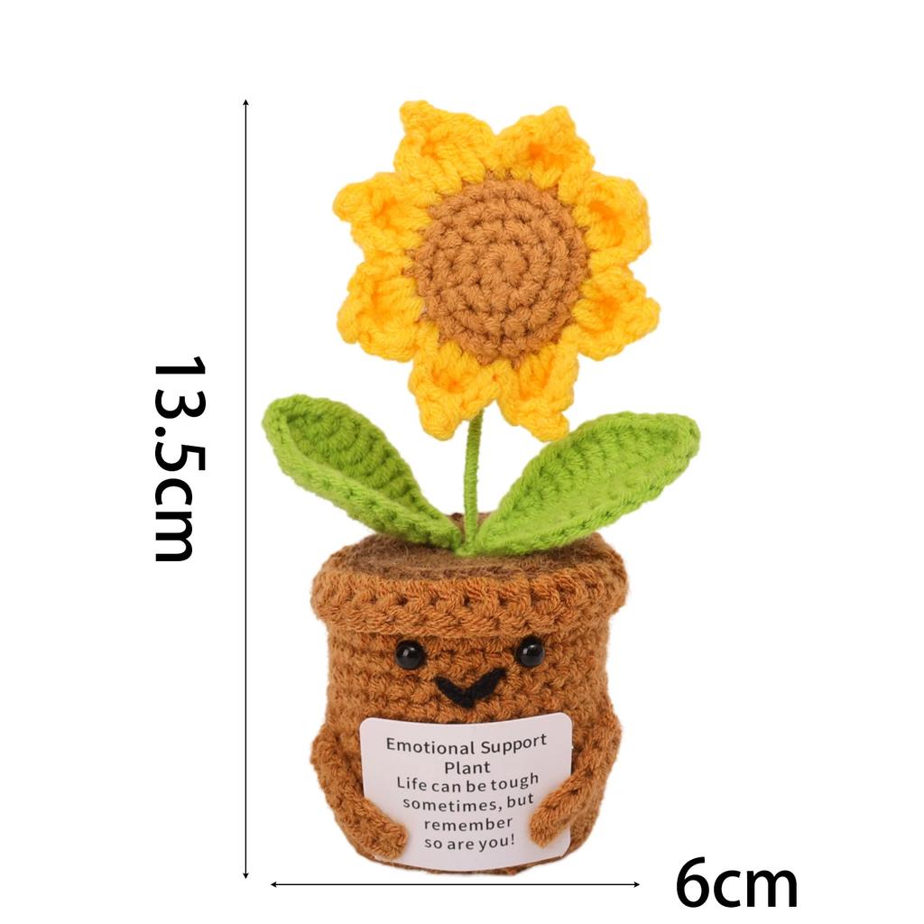 Positive Energy Heart Sunflower Handmade Knitted Emotional Support Crochet Doll Hug Pocket With Positive Card Decoration Gifts