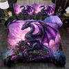 Kosmischer Monddrache Sternenhimmel Mond Lila Blau Drache Bettwäsche-Set 3D-bedruckt Fantasie geflügelter Drache Bettbezug-Set Für Schlafzimmer