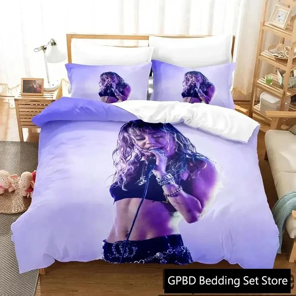 3D-print Miley Cyrus Sångare Sängkläder Set Pojkar Flickor Enkel Dubbel Queen King Storlek Påslakan Örngott Säng pojkar Vuxen Hemtextiltextil