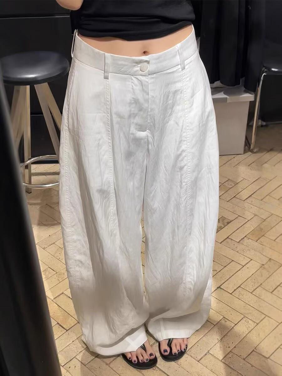 

White Quick-Dry Tencel Wide-Leg Pants: Spring 2026 High-Waisted, Lightweight, Breathable & Slimming Casual Wear Small белый
