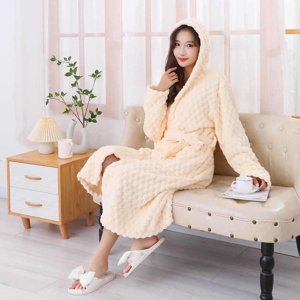 Herbst- und Winter-Haus-Paar-Pyjamas, lockere Badetücher, Korallenfleece, dicke langärmelige Bademäntel