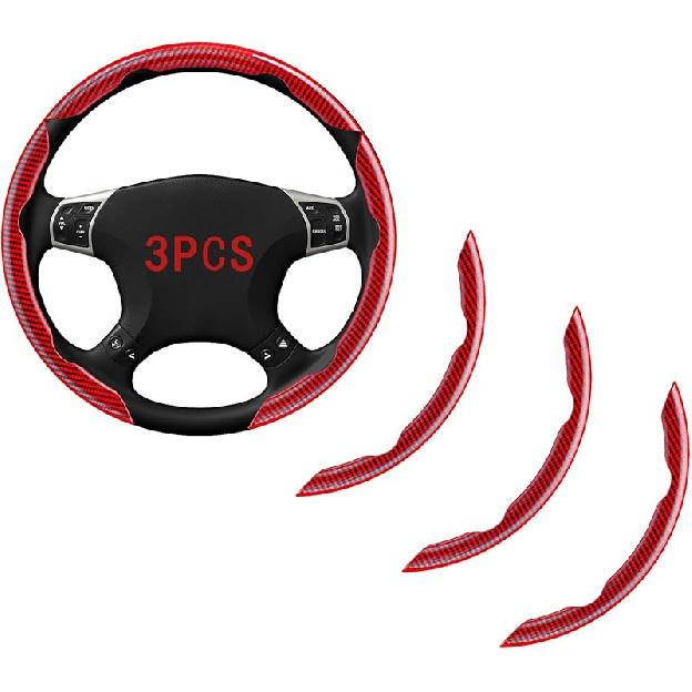 Steering Wheel Covers, 3PCs Carbon Fiber Anti-Skid Clip On Car Steering Wheel Cover Protector Universal For Most Car Wheel (Brown)