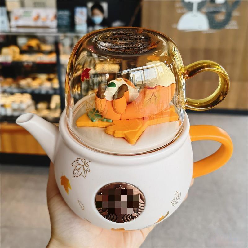 Maple Squirrel Teapot with Lid & Ceramic Horse Glass Cup Tea Gift Set