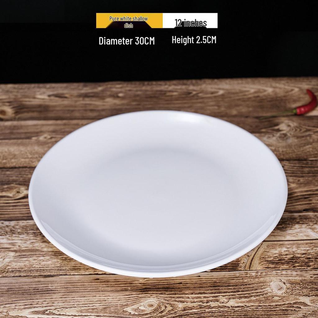 Steak Ceramic White Round Western Bone Plate - Shallow, Flat Tableware Dish for Household Use