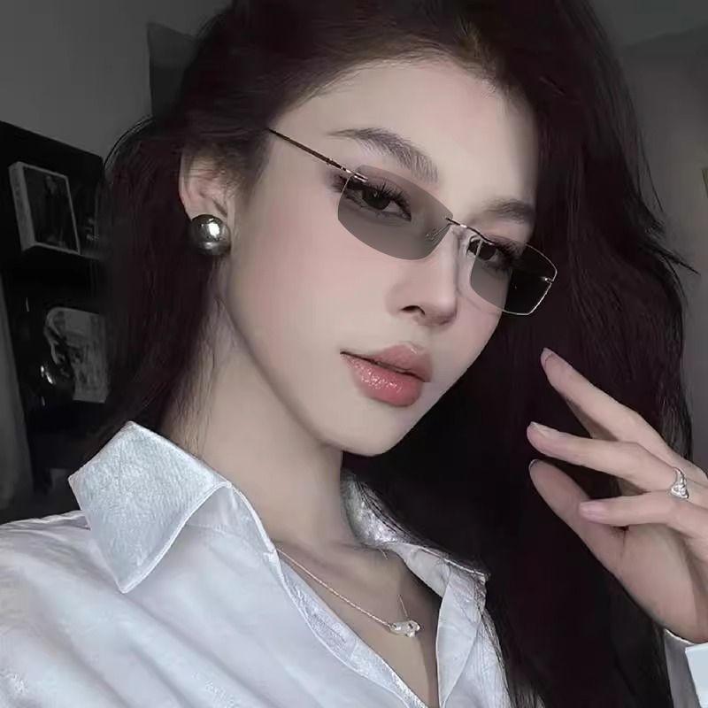 Women Business Style Photochromic Myopia Glasses Unisex Classic Frameless Square Frame Ultralight Anti Blue Light Eyeglasses-4.0