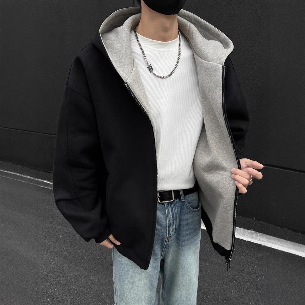 

Мужской кардиган-свитшот на двойной молнии, осенне-зимний, большого размера, свободного кроя, спортивная куртка для молодежи XXL