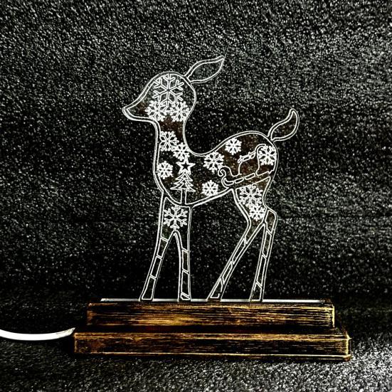 Metal Lighted Christmas Deer Decoration Light Up Reindeer Figurine with Wooden Base for Indoor Outdoor Home Yard Tabletop Decor