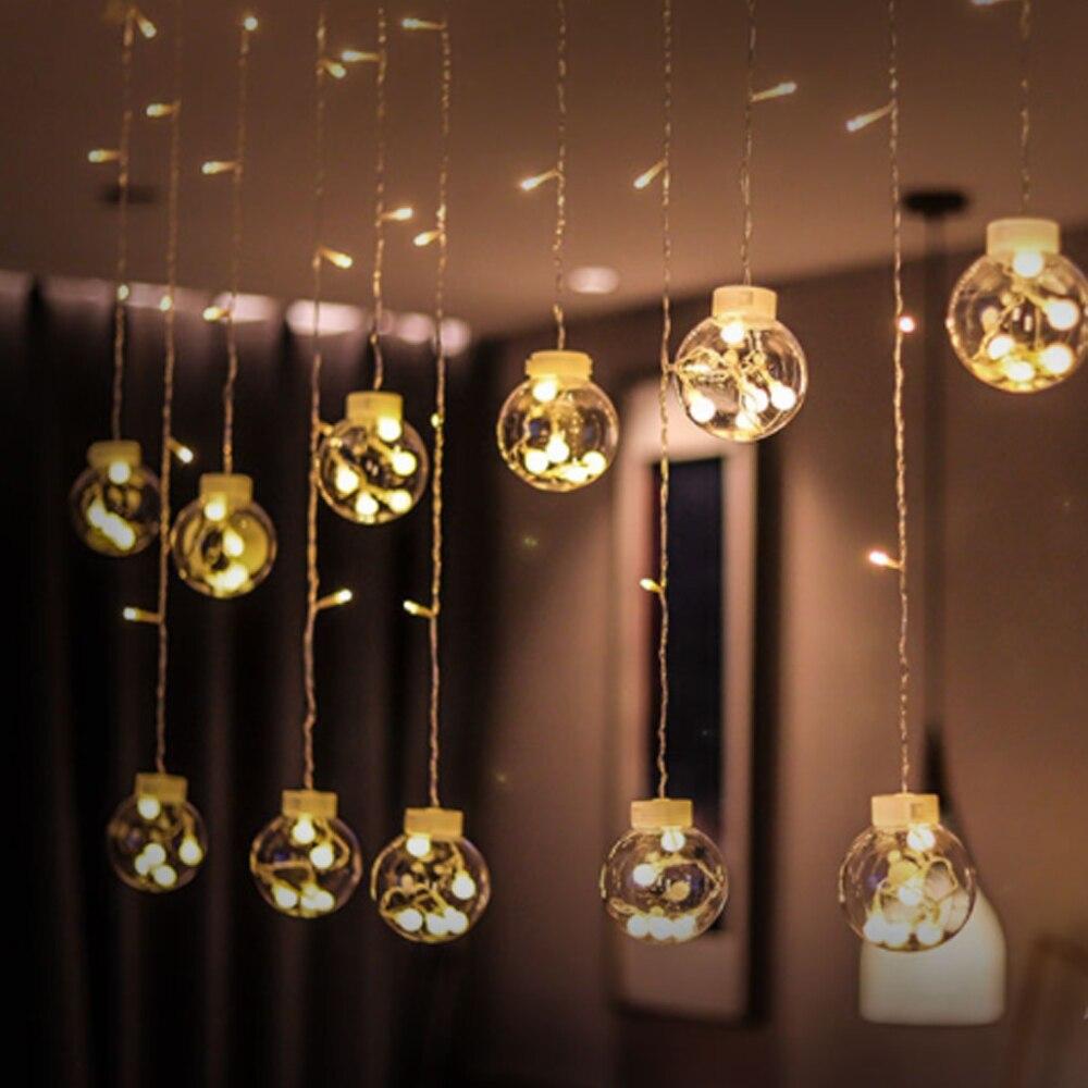 

Сказочная гирлянда, светодиодные шариковые гирлянды для свадьбы, Рождества, дня рождения, вечеринки, фестиваля, декора, светодиодные фонари, украшения для штор, светильники 3M 12 Balls&EU Plug теплый белый