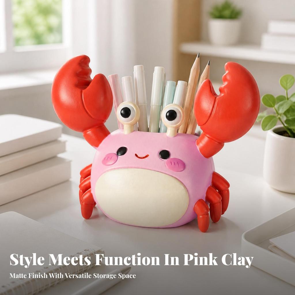 Resin Crab Desktop Organizer Creative Crab-Shaped Pen Holder Unique for Office