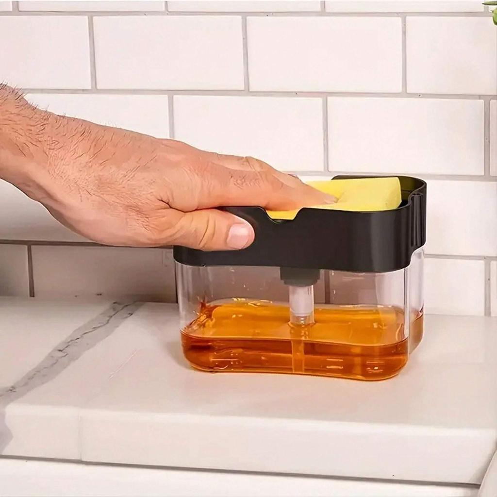 1Pcs 2-in-1 Soap Pump Dispenser and Sponge Holder - Sponge Rack for Kitchen Sink Dish Washing Soap Dispenser 13 Ounces