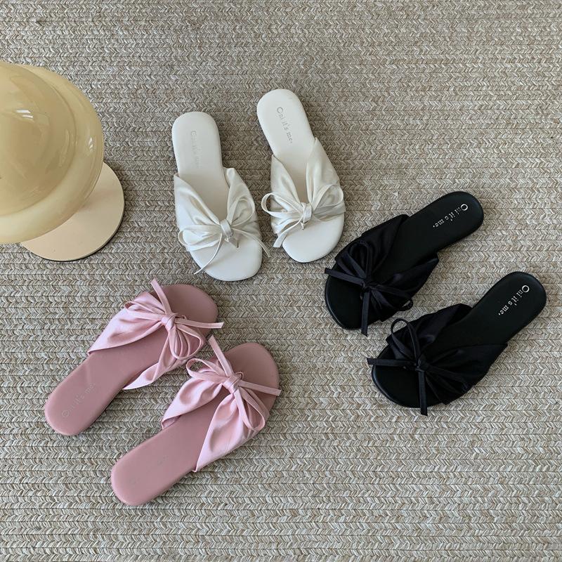 20251 Spring and Autumn New Fashion Versatile Slippers Women's Outer Wear Square Head Set Toe Drag Flat Bottom Folded Beach