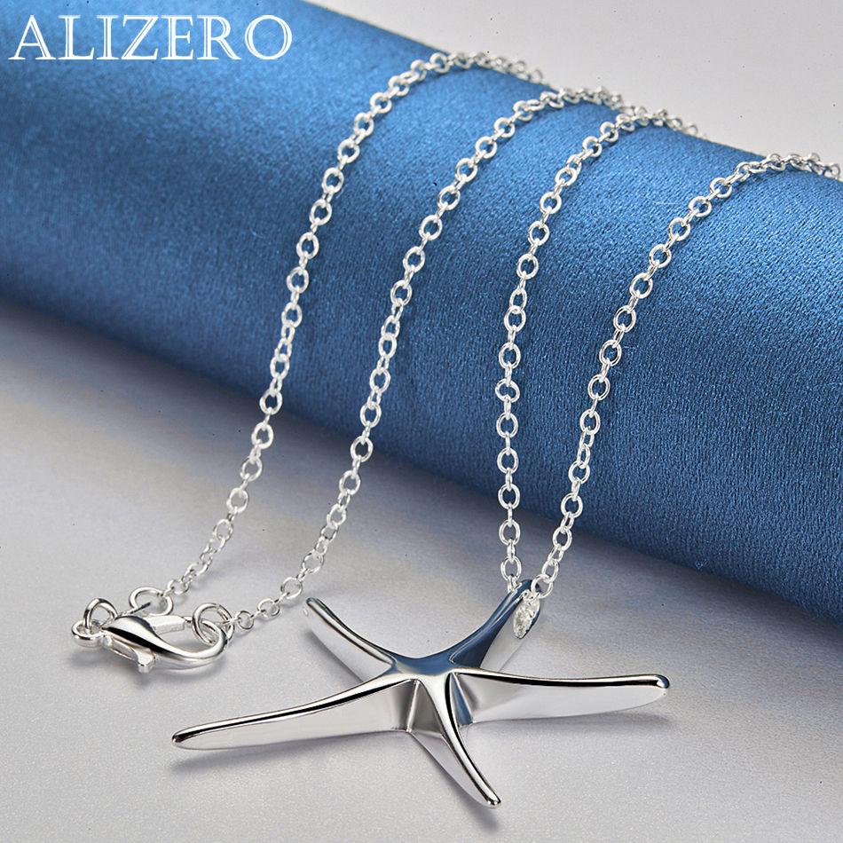 ALIZERO 925 Sterling Silver Big Starfish Pendant Necklace 16-30 In Chain For Women Men Fashion Jewelry Party and Daily Wear