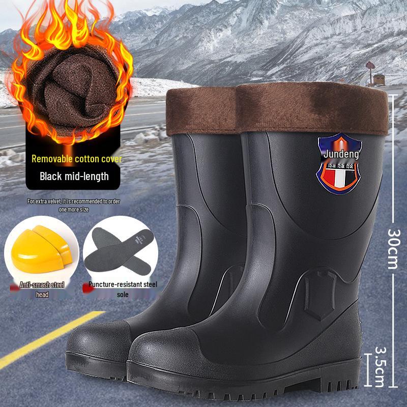 Jun Deng Men's High-Top Waterproof Anti-Smash Puncture-Resistant Work Boots - Durable, Thick-Soled Rain Boots for Construction Sites.