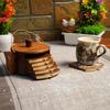 Untersetzer in Kesselform aus Holz für Teetassen, Kaffeetassen, Bierdosen, Trinkgläser oder Wassergläser, 6er-Set, Untersetzer mit eingebettetem Messingdesign