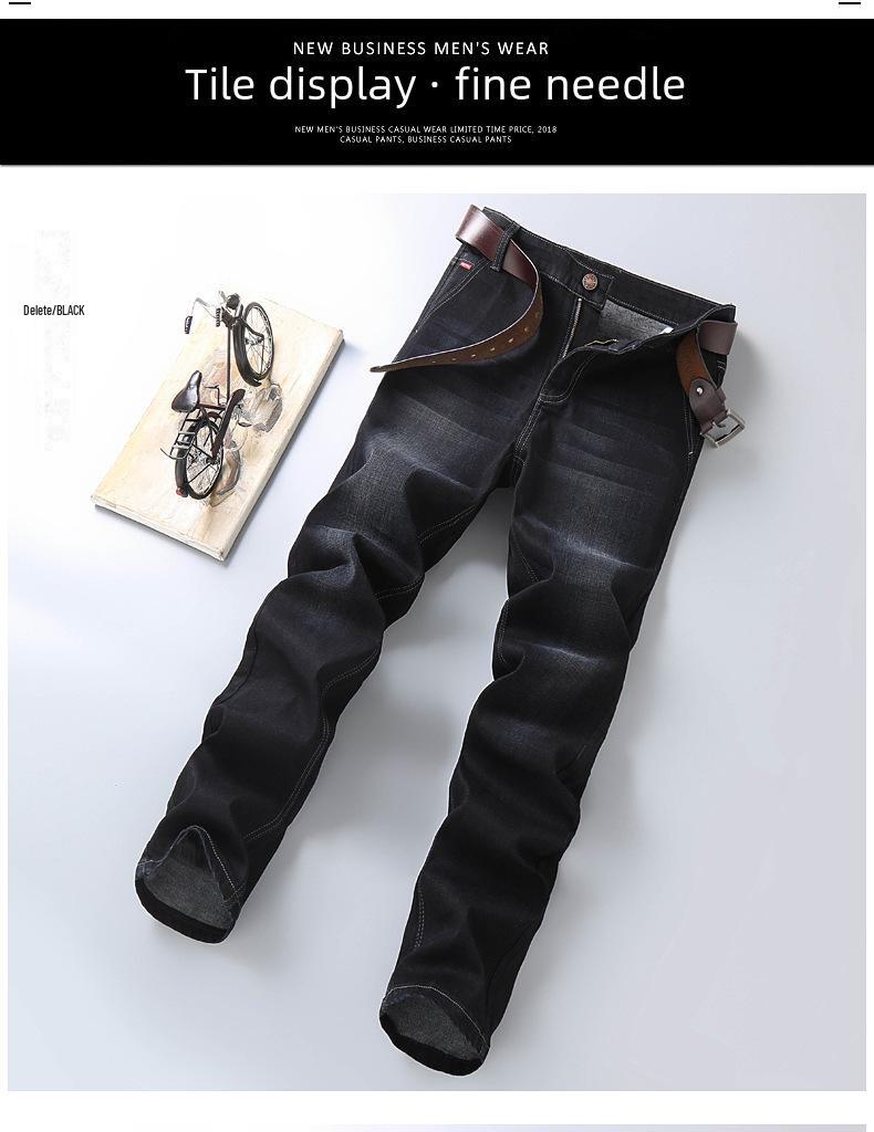Men's Elastic Black Straight-Leg Jeans for Spring and Autumn - Comfortable, Loose-Fit Fashion for Elderly and Middle-Aged