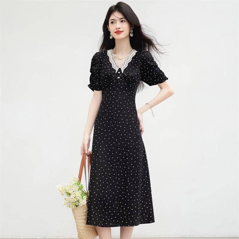 French Hepburn Style Floral Lace Midi Dress XL