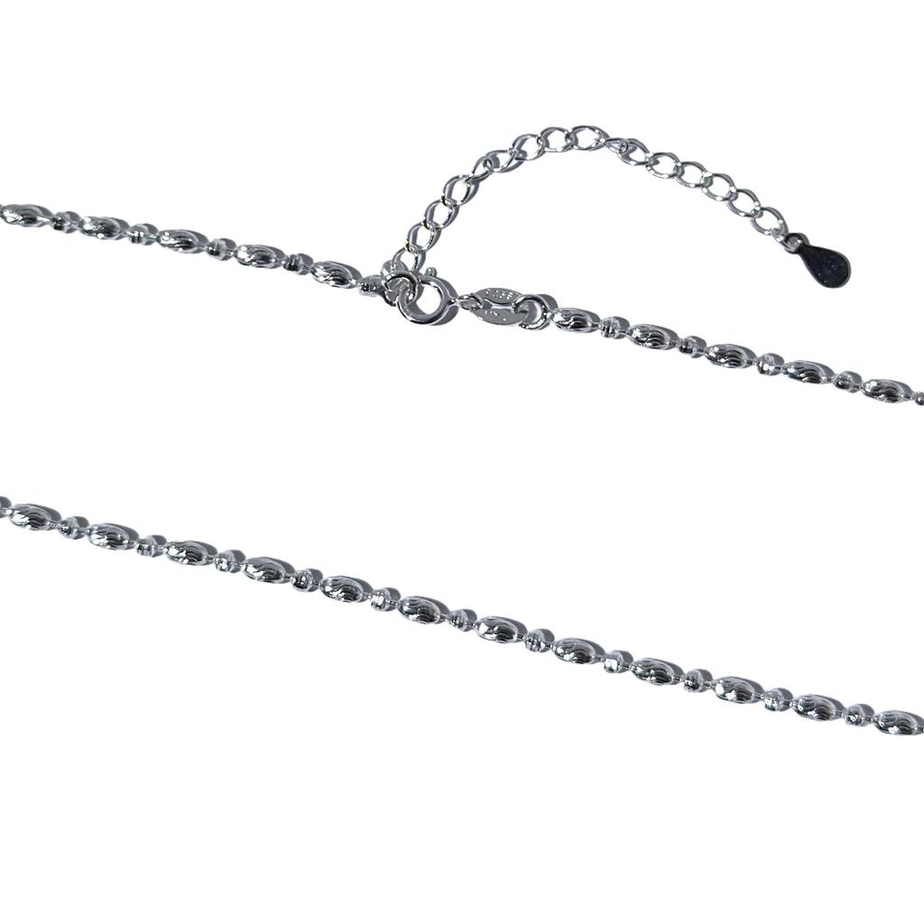 S925 Sterling Silver Women's Carved Knife Bead Necklace - Shiny Round Bead Chain, High-End Long Sweater Chain for Autumn/Winter