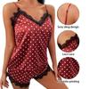 Women Sexy Polka Dot Printed Letter Sleepwear Set V Neck Sling Vest Shorts Casual Loungewear