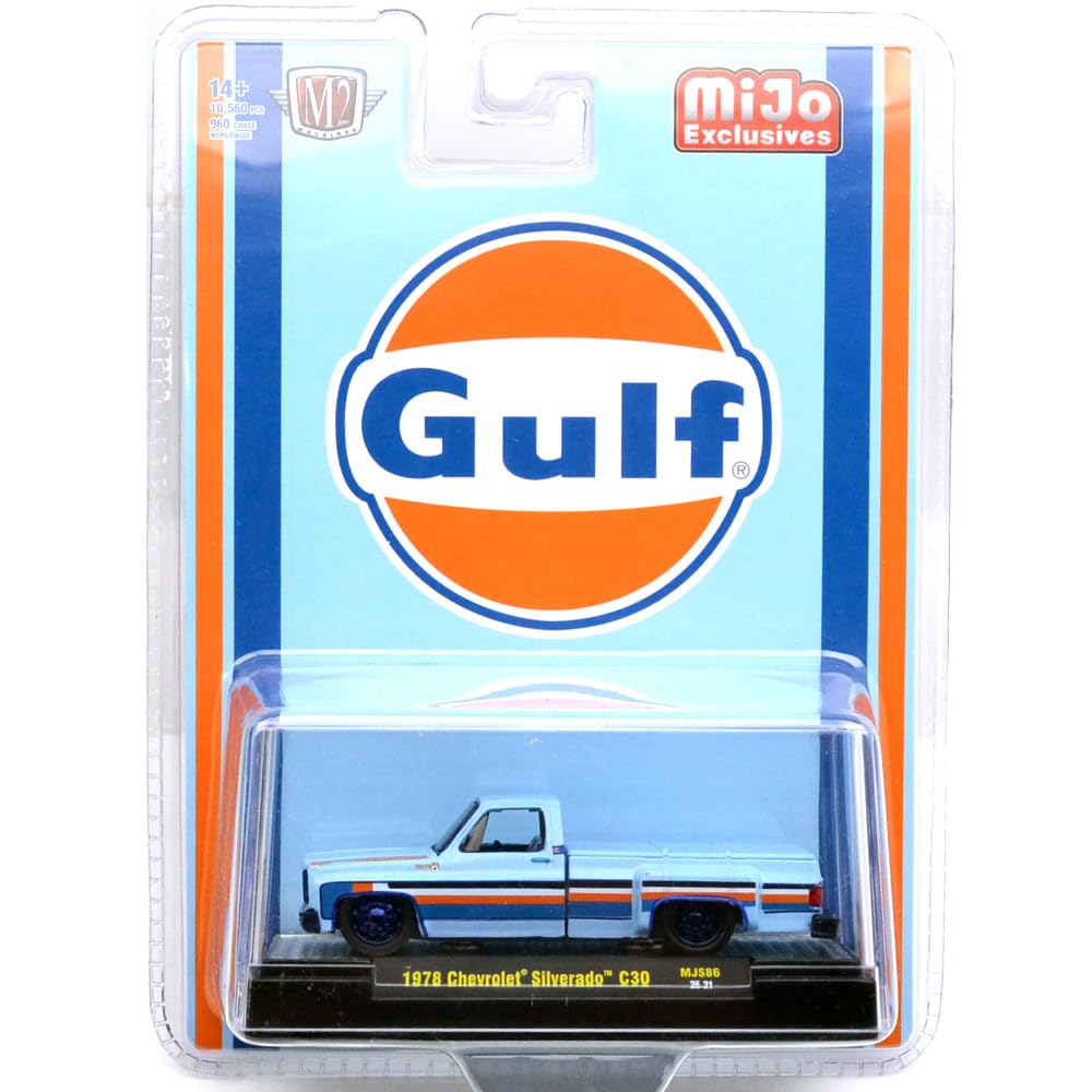M2 MACHINES 1/64 MiJo EXCLUSIVE - 1978 SILVERADO C30 - GULF (ПРЕСЛЕДУЙТЕ МАШИНУ) Эксклюзив от MiJo синий
