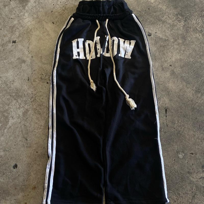 

Европейские и американские брюки кэжуал в стиле хай-стрит с принтом трещин и кулиской, облегающего кроя S чёрный