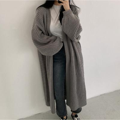 Wind Pit Cardigan listrado cor sólida manga lanterna solta casaco longo suéter