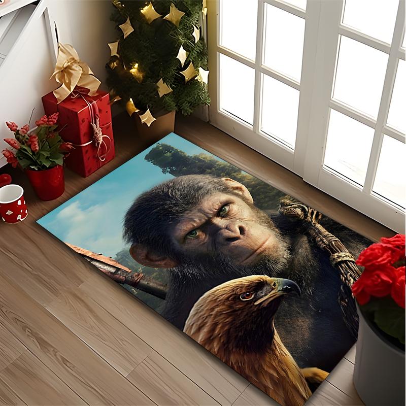 Ape Monkey Portrait Carpet, Non-slip Office Chair Rug, Digital Print Home Area Rug, Unique Festival Decorations