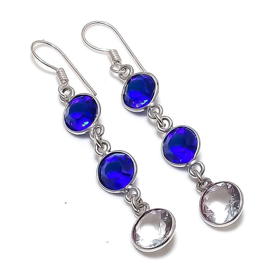 

Natural Blue Topaz, Topaz 925 Sterling Silver Jewelry Earring 2.29 Q1d35