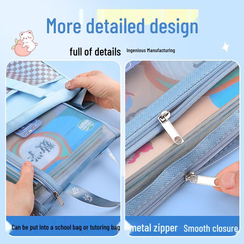 Double-Layer Zippered Document Bag for Primary School: Large Capacity for Books and Textbooks