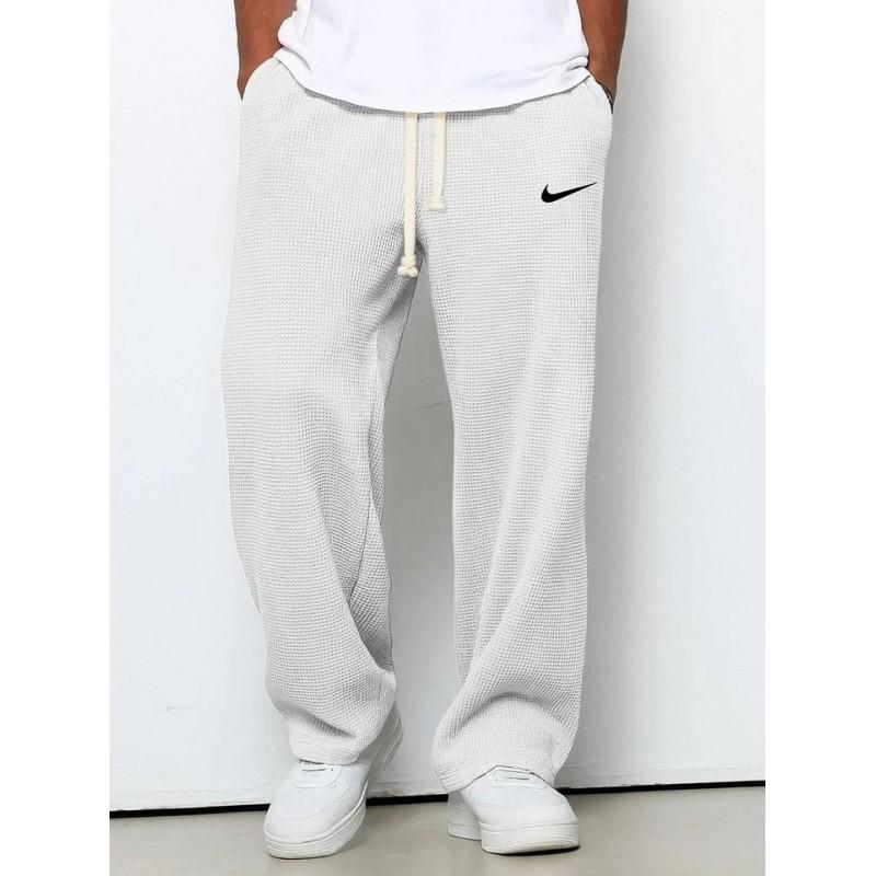 Mens Loose Waffle Knit Wide Leg Jogger Pants Casual Stretch Trousers Daily Wear