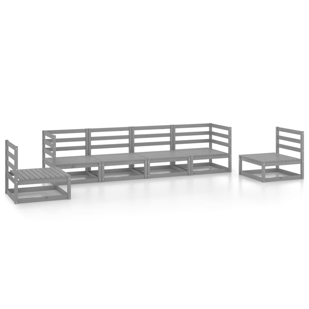6 Piece Garden Lounge Set Gray Solid Pine Wood