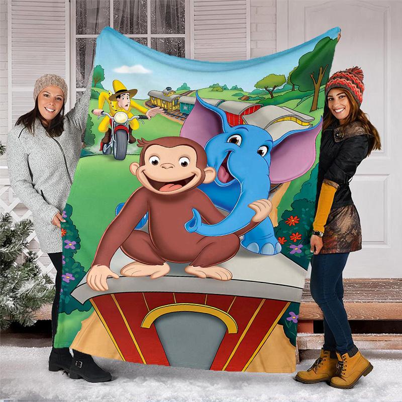 1pc Curious George7 Theme Blanket - Digital Print, Polyester, Cozy for All Seasons, Perfect for Outdoor, and Travel