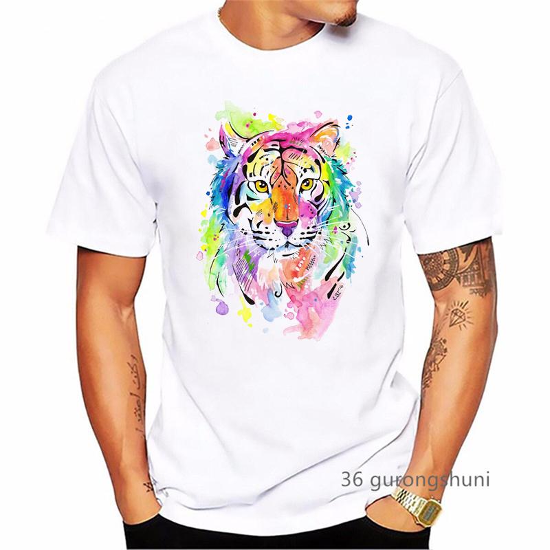 Watercolor Tiger Animal Print T Shirt Unisexs Clothing Funny White Tshirt Homme Harajuku Shirt Summer Fashion Tops Tee Shirt